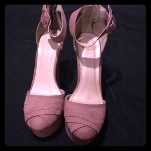 Pink suede platform heels